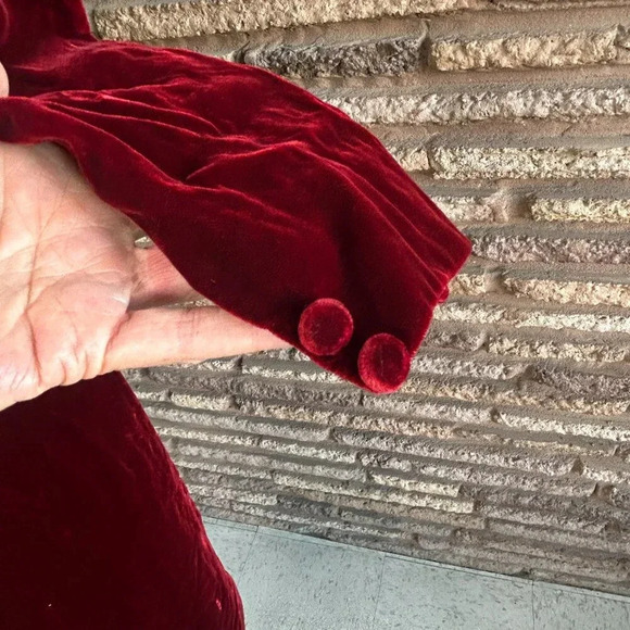 Ruth McCulloch Vintage Red Velvet Drop Waist Long Sleeve Dress - Picture 6 of 11